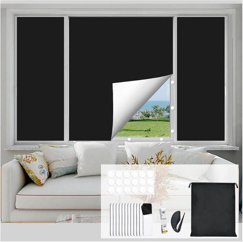 DGDUBRB Blackout Curtains for Window Cover, Portable Blackout Curtains Shades for Bedroom, Room Darkening Shades, Black Out Window Cover Film No Drill DIY Cuttable, for Skylight Shade, Media Room, 79x57 Inch - Image 1
